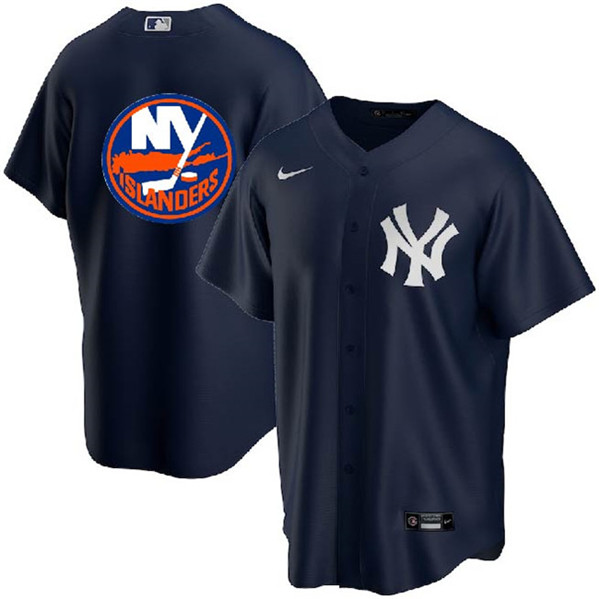 Men's New York Yankees & Islanders Navy Cool Base Stitched Jersey